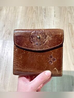 Patricia Nash Brown Embossed Leather Snap Wallet, vintage worn patina